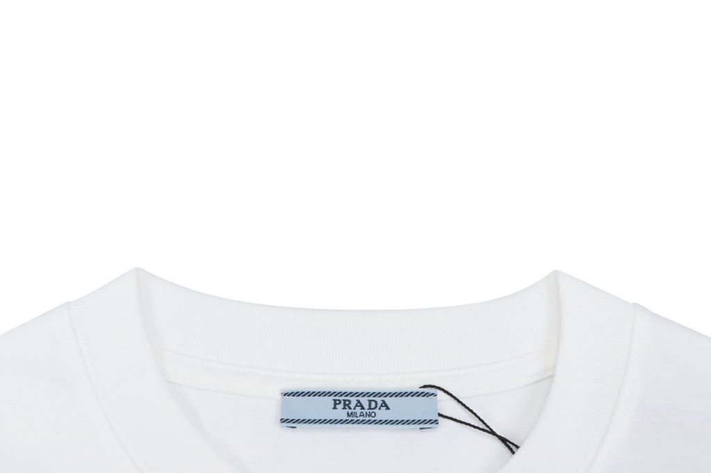 Prada Triangle Logo Stripe Panel Short Sleeve Tee — White