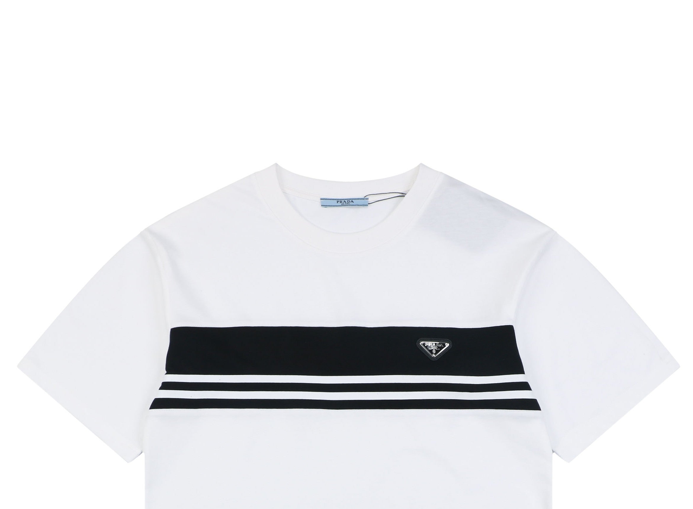 Prada Triangle Logo Stripe Panel Short Sleeve Tee — White