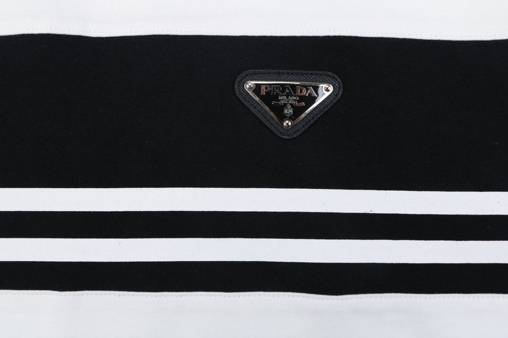 Prada Triangle Logo Stripe Panel Short Sleeve Tee — White