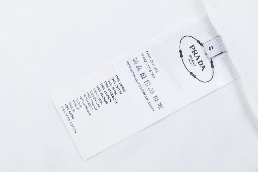 Prada Triangle Logo Stripe Panel Short Sleeve Tee — White