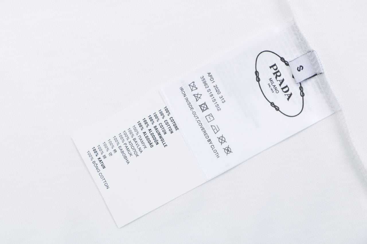 Prada Triangle Logo Stripe Panel Short Sleeve Tee — White