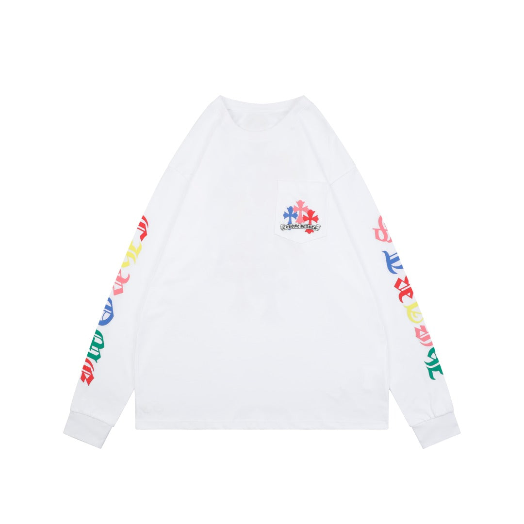 Chrome Hearts Miami Colorful Cross Fleur Long Sleeve Tee – White