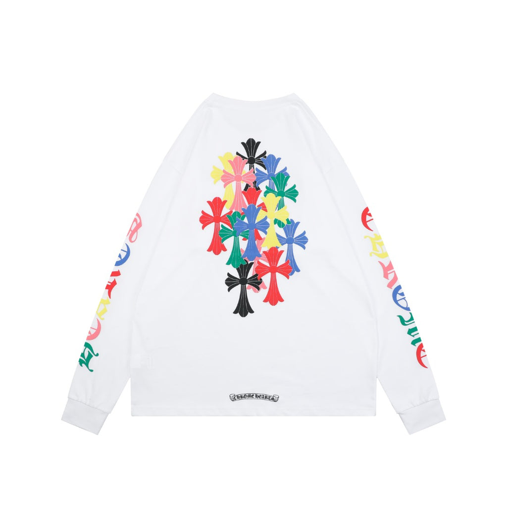 Chrome Hearts Miami Colorful Cross Fleur Long Sleeve Tee – White