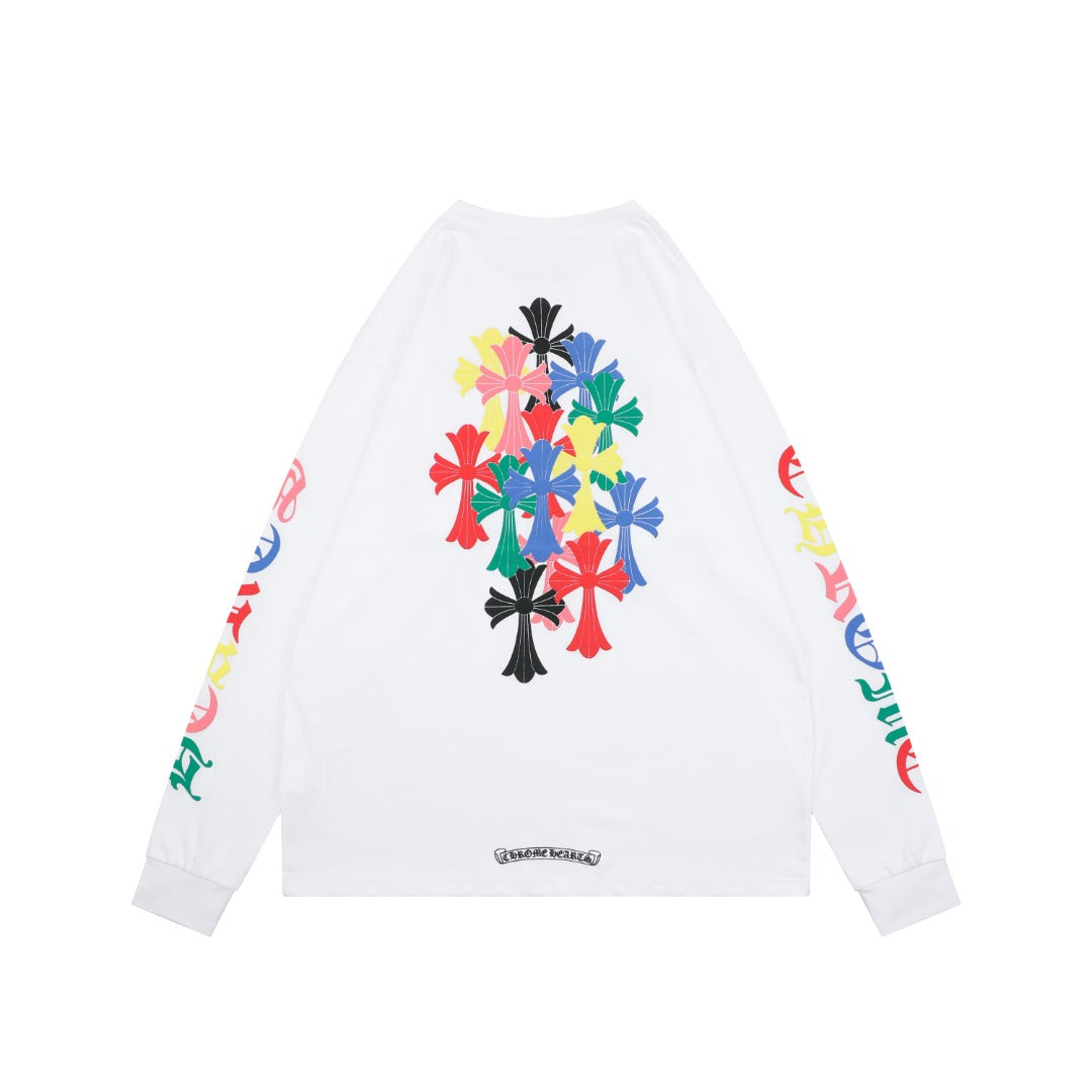Chrome Hearts Miami Colorful Cross Fleur Long Sleeve Tee – White