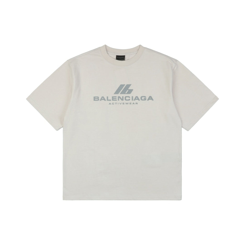 Balenciaga 24SS IB Activewear Silver Reflective Print Short Sleeve Tee – Cream