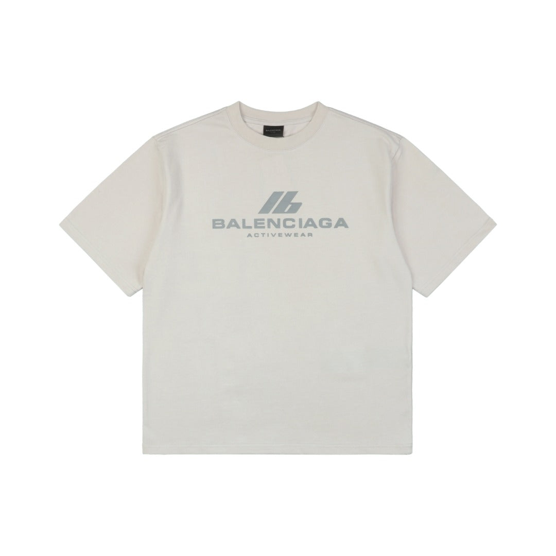 Balenciaga 24SS IB Activewear Silver Reflective Print Short Sleeve Tee – Cream