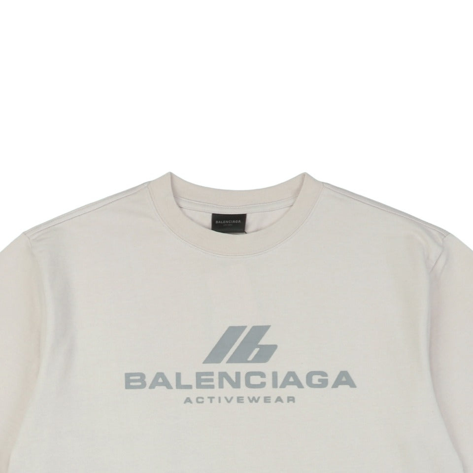 Balenciaga 24SS IB Activewear Silver Reflective Print Short Sleeve Tee – Cream