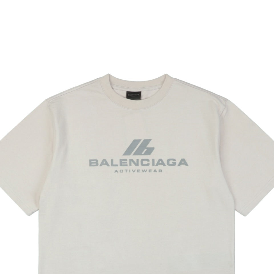 Balenciaga 24SS IB Activewear Silver Reflective Print Short Sleeve Tee – Cream