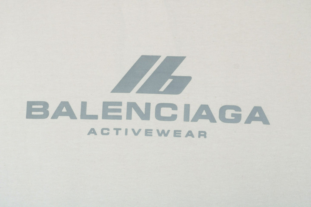 Balenciaga 24SS IB Activewear Silver Reflective Print Short Sleeve Tee – Cream