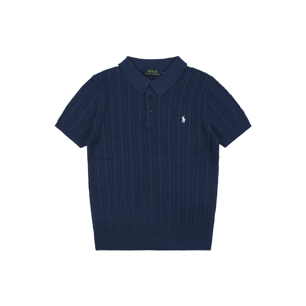 Ralph Lauren N2 Pony Cable Knit Jacquard Polo Short Sleeve – Navy