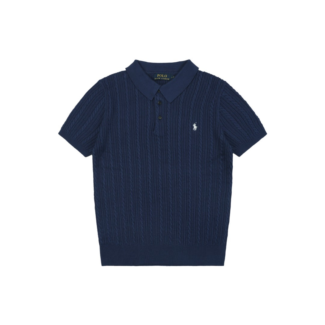 Ralph Lauren N2 Pony Cable Knit Jacquard Polo Short Sleeve – Navy