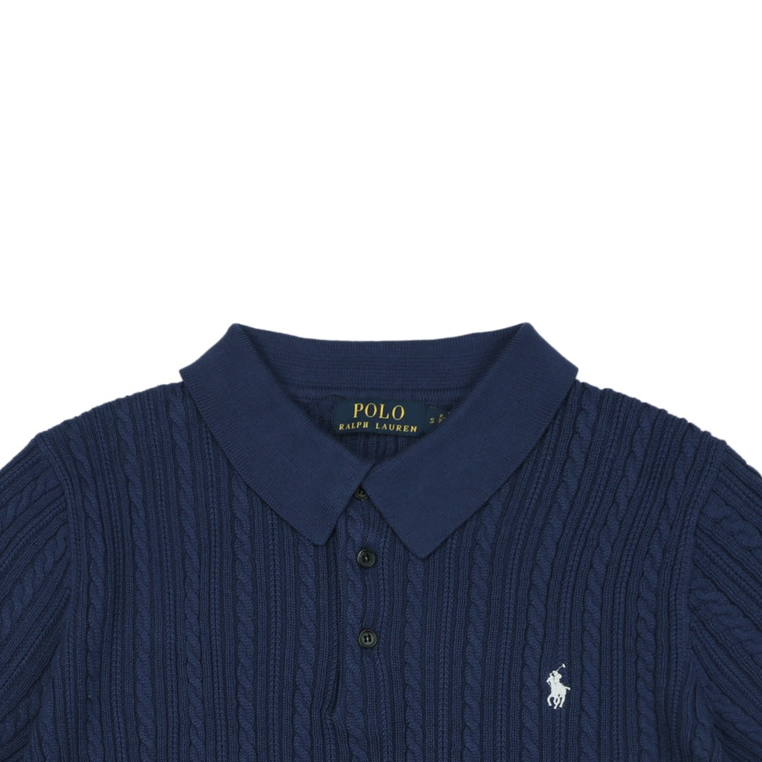 Ralph Lauren N2 Pony Cable Knit Jacquard Polo Short Sleeve – Navy