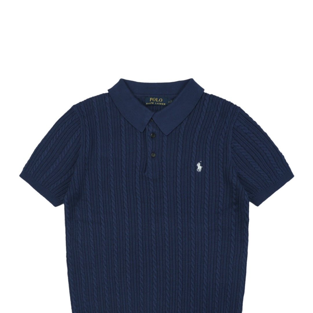 Ralph Lauren N2 Pony Cable Knit Jacquard Polo Short Sleeve – Navy
