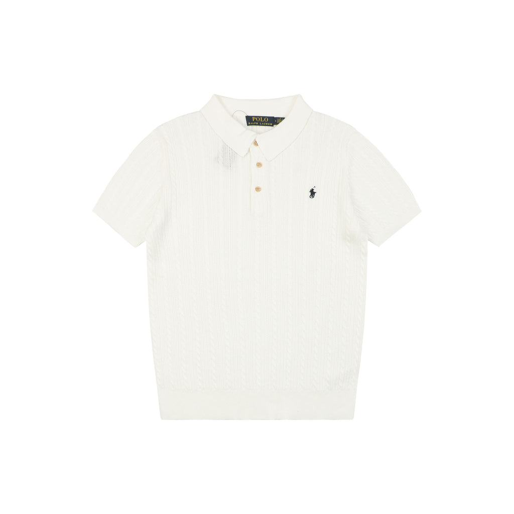 Ralph Lauren N2 Pony Cable Knit Jacquard Polo Short Sleeve – White