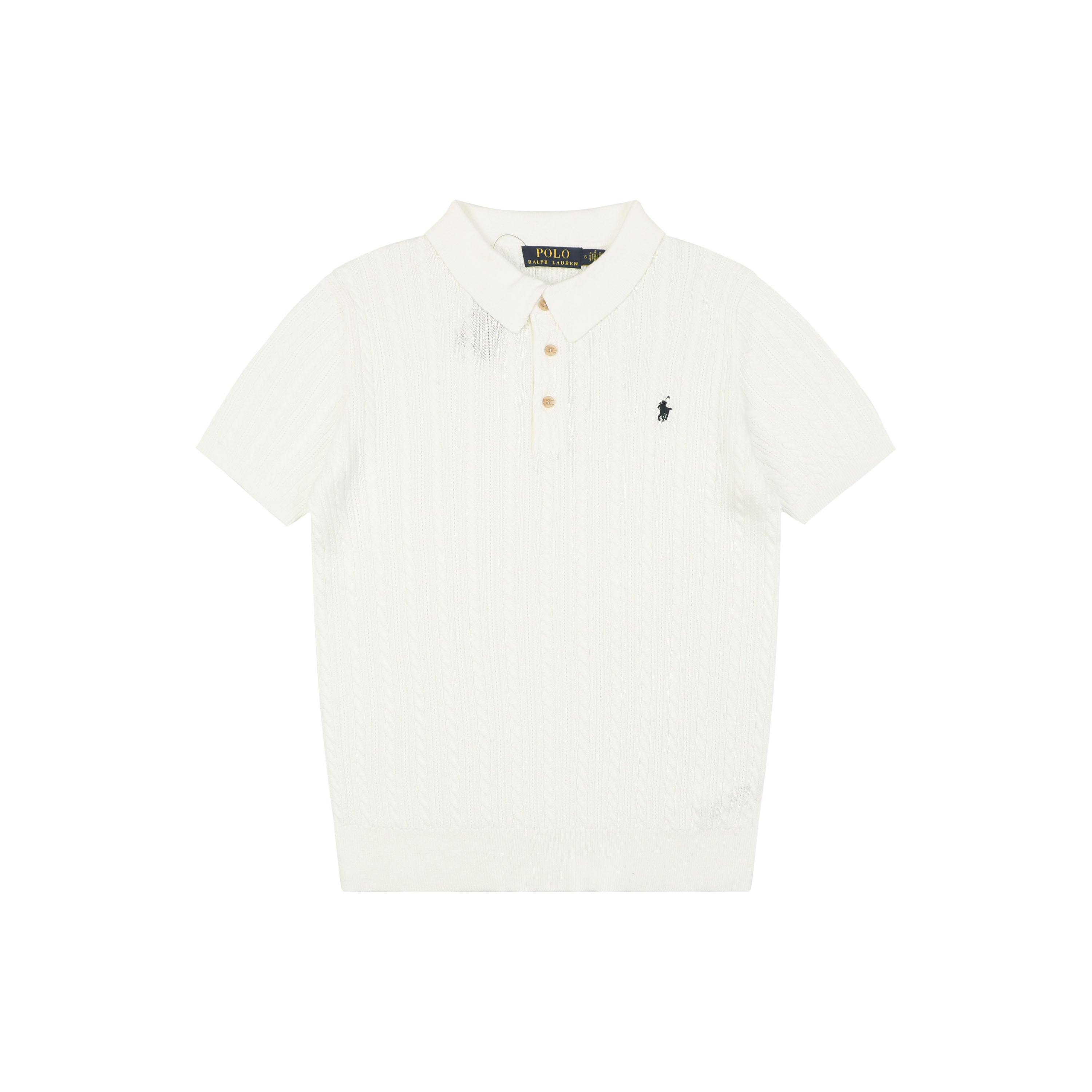 Ralph Lauren N2 Pony Cable Knit Jacquard Polo Short Sleeve – White