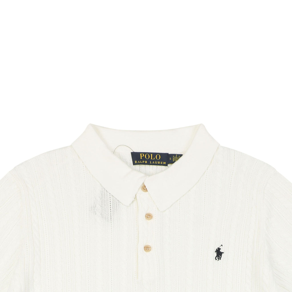 Ralph Lauren N2 Pony Cable Knit Jacquard Polo Short Sleeve – White