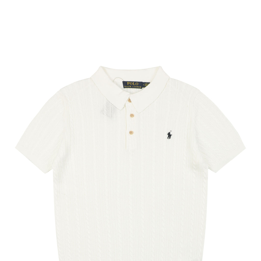 Ralph Lauren N2 Pony Cable Knit Jacquard Polo Short Sleeve – White