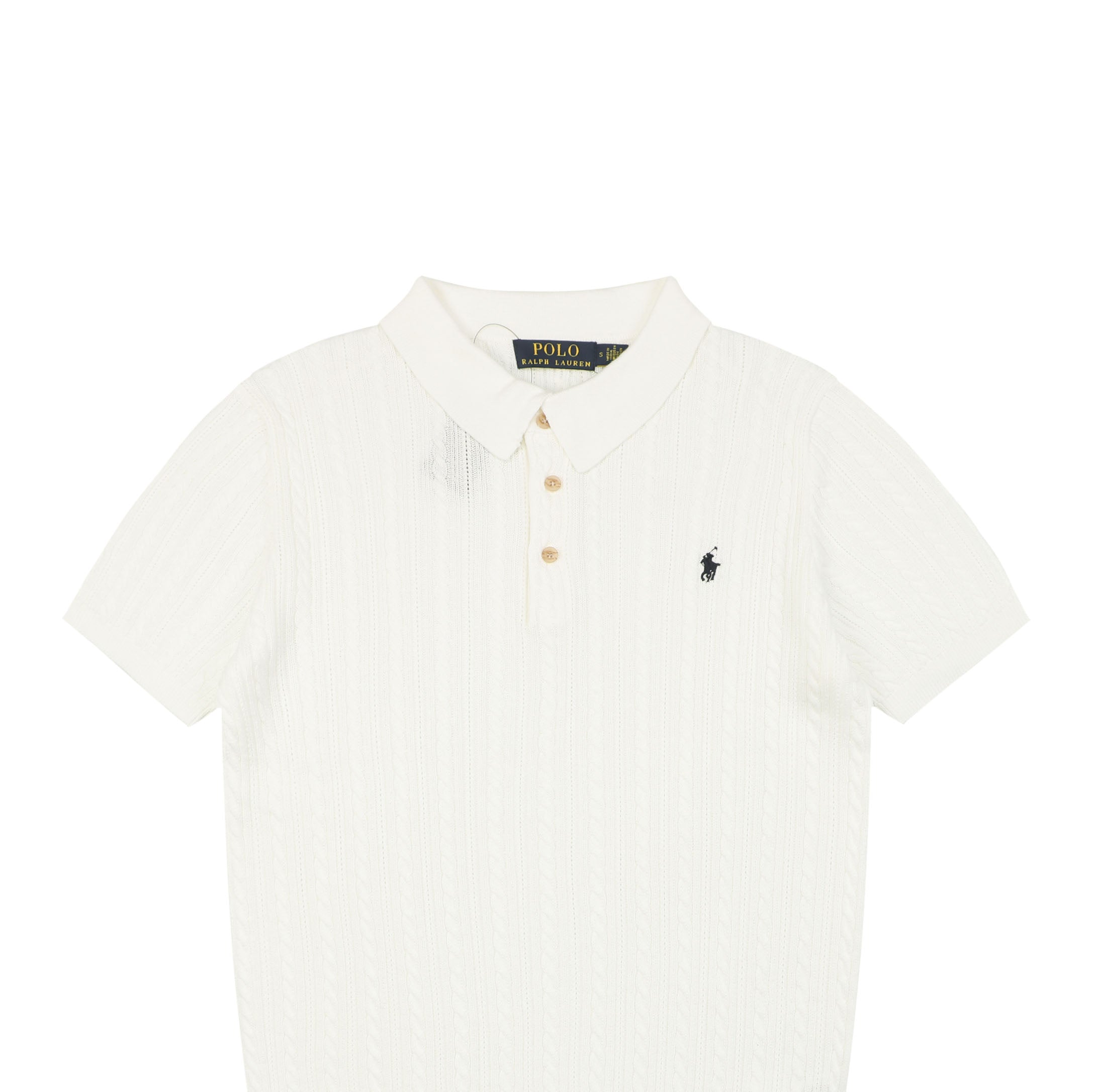 Ralph Lauren N2 Pony Cable Knit Jacquard Polo Short Sleeve – White