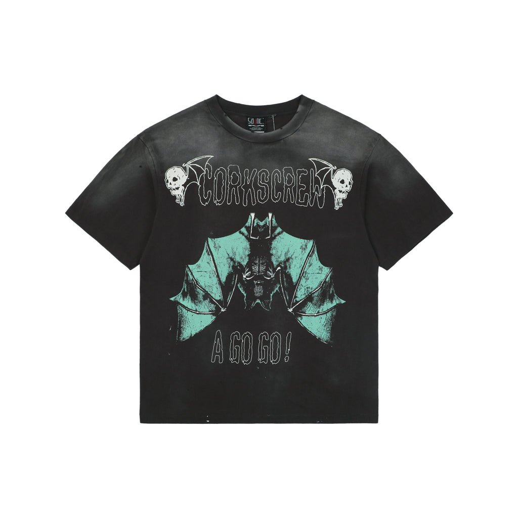 Saint Michael Corkscrew A Go Go Upside-Down Bat Graphic Print Short Sleeve Tee