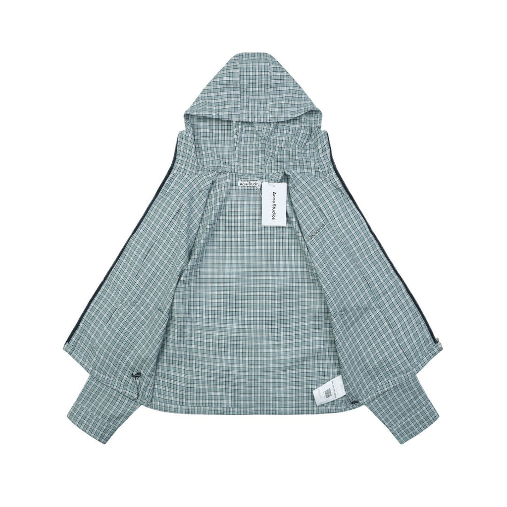 Acne Studios Fine Check Hooded Jacket — Blue Green