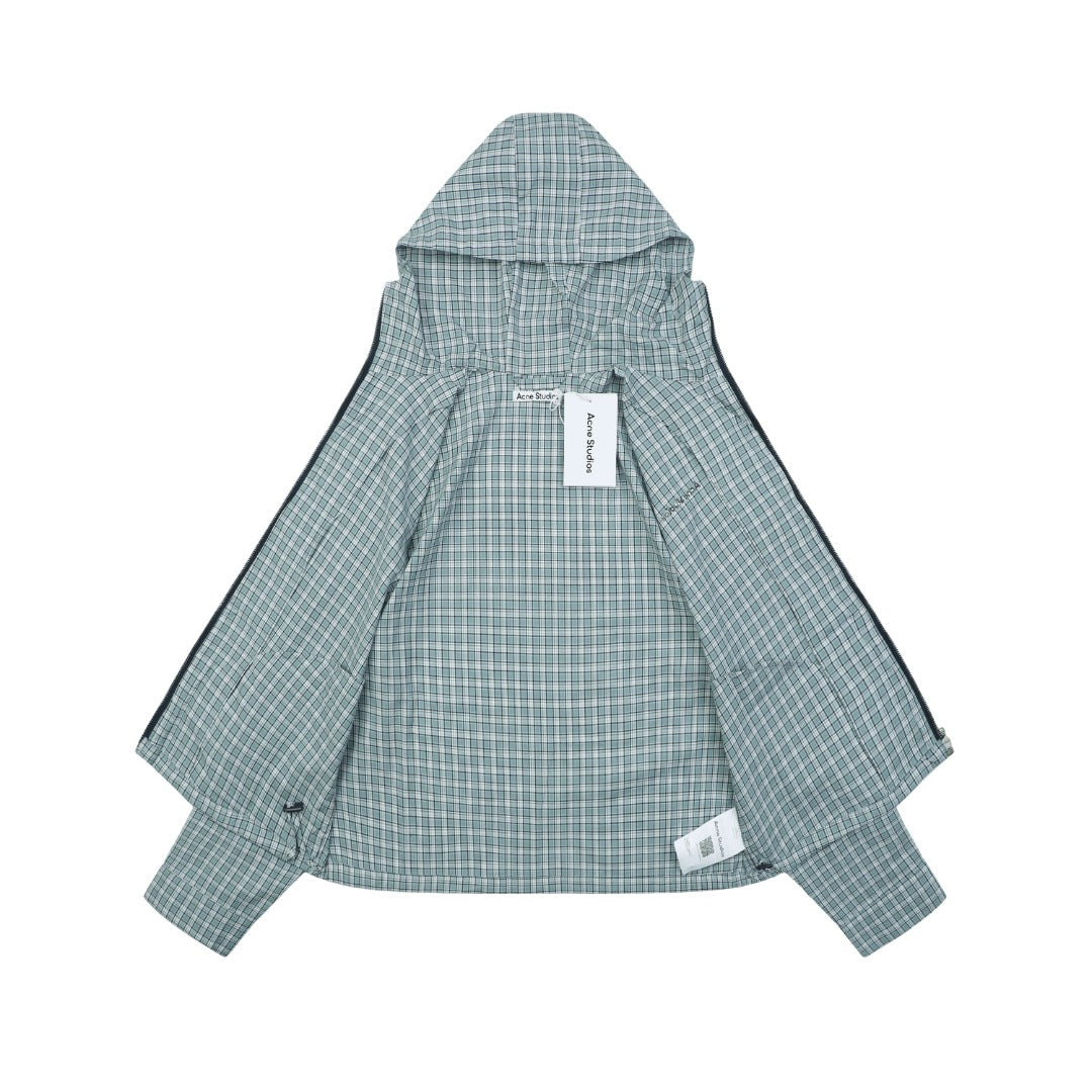 Acne Studios Fine Check Hooded Jacket — Blue Green