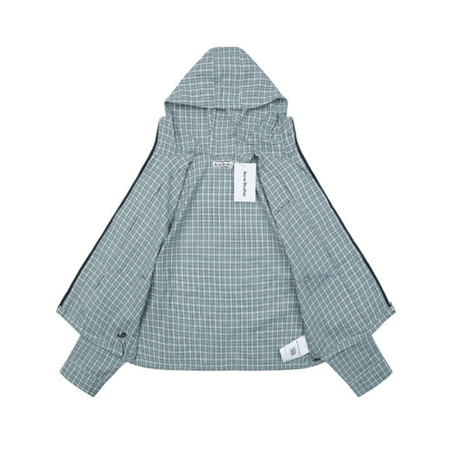 Acne Studios Fine Check Hooded Jacket — Blue Green