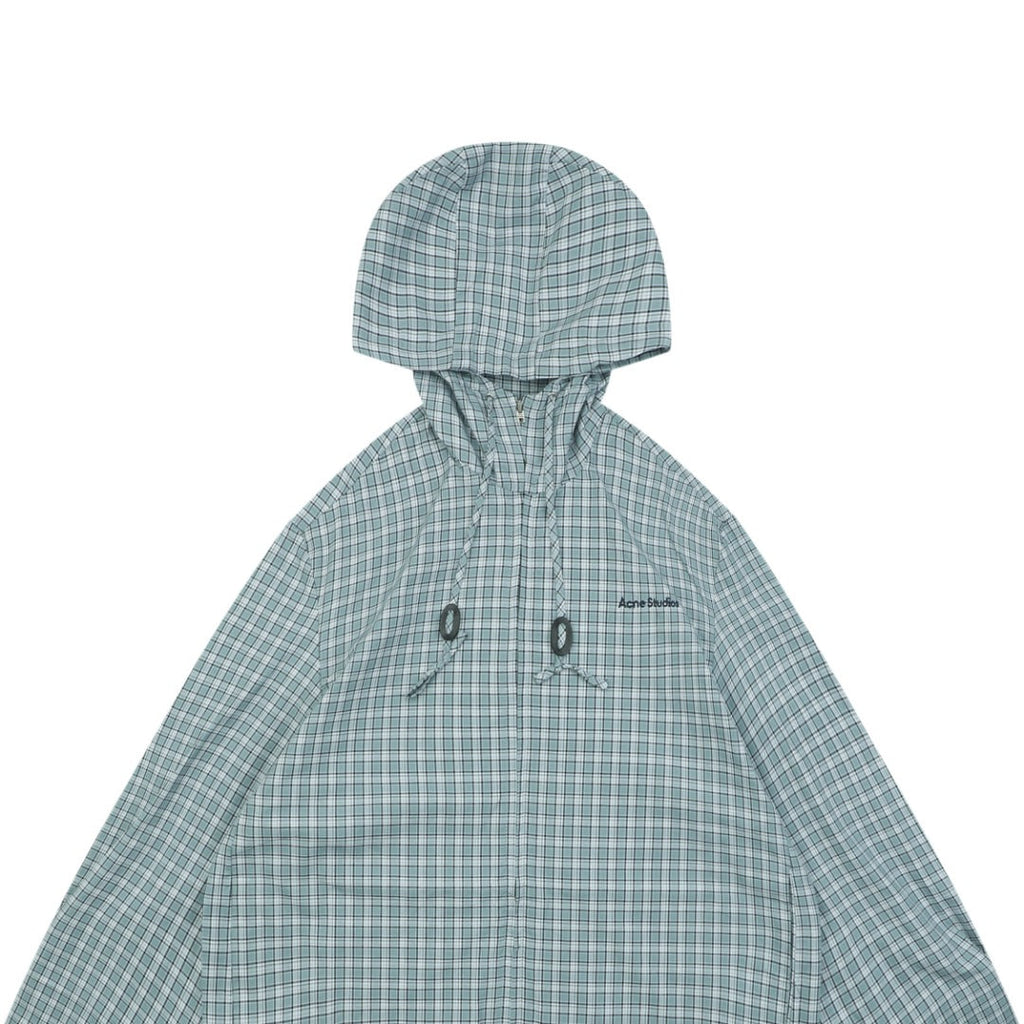 Acne Studios Fine Check Hooded Jacket — Blue Green