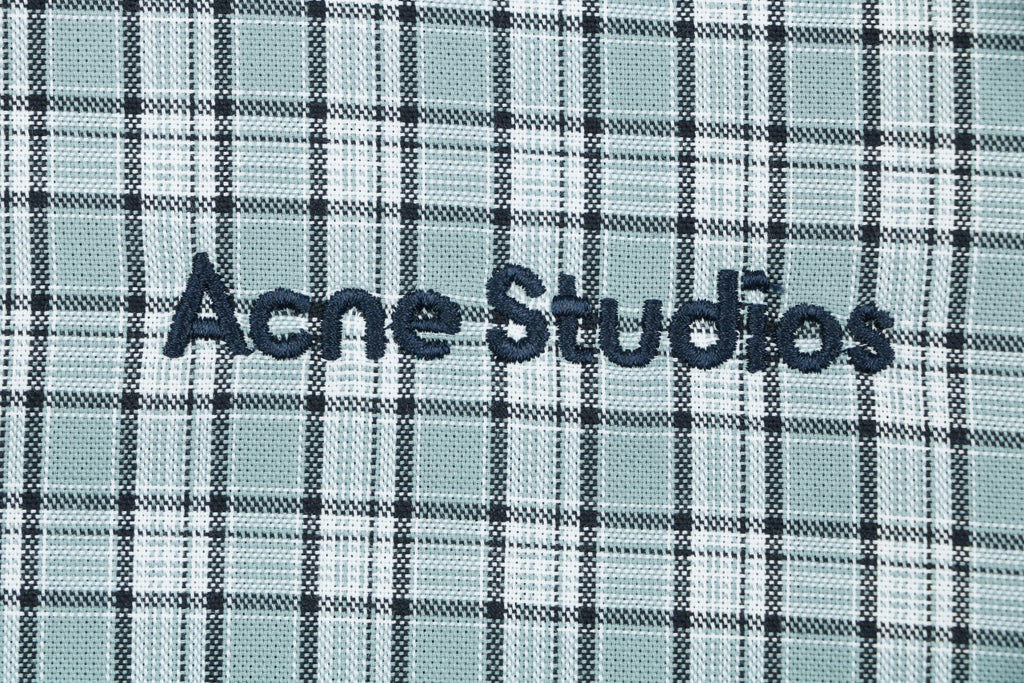 Acne Studios Fine Check Hooded Jacket — Blue Green