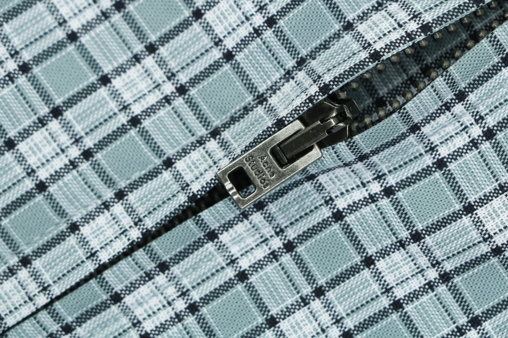 Acne Studios Fine Check Hooded Jacket — Blue Green