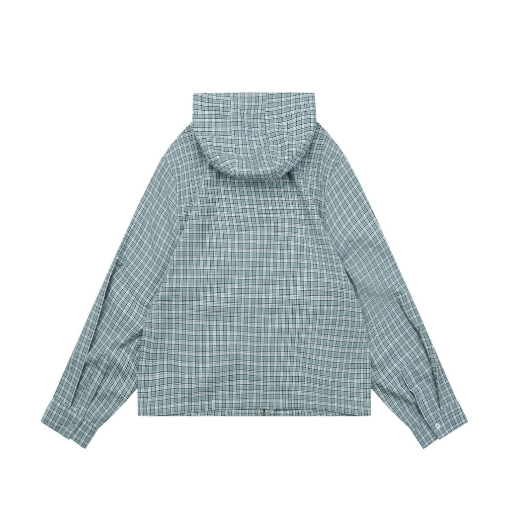 Acne Studios Fine Check Hooded Jacket — Blue Green