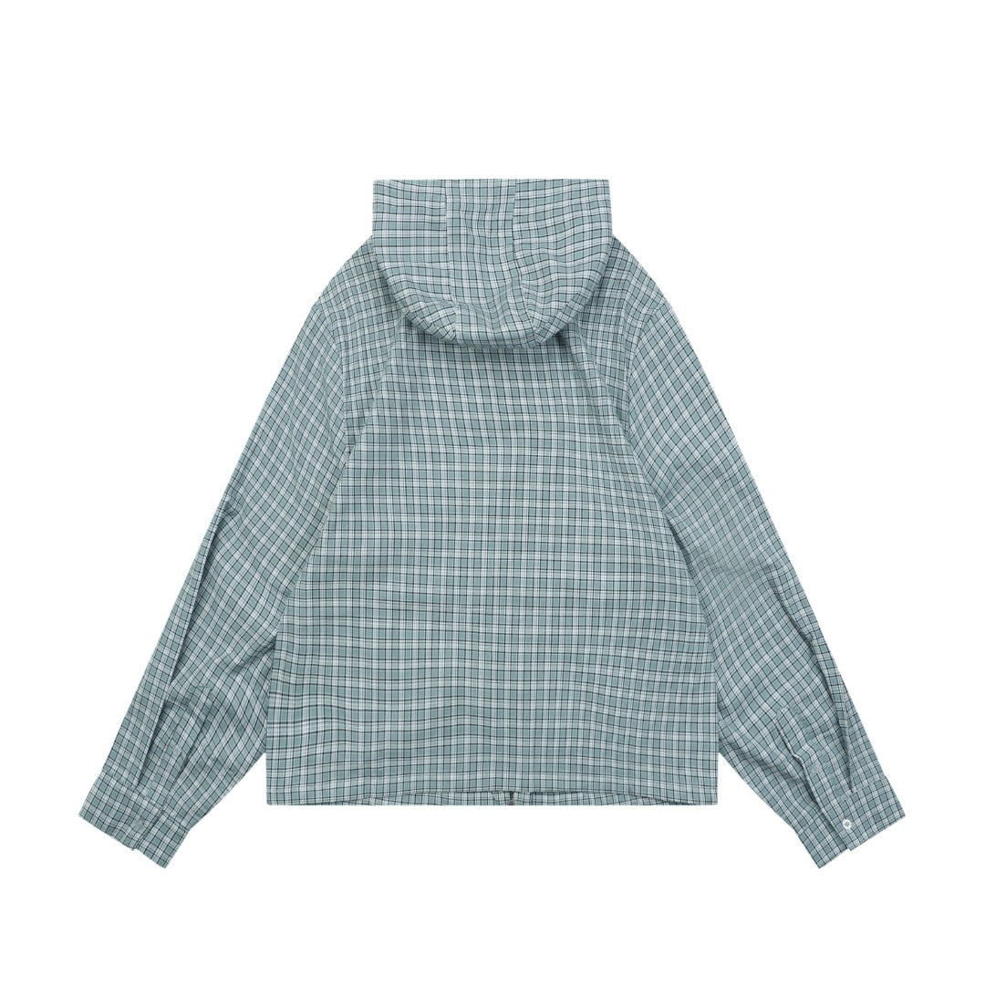 Acne Studios Fine Check Hooded Jacket — Blue Green