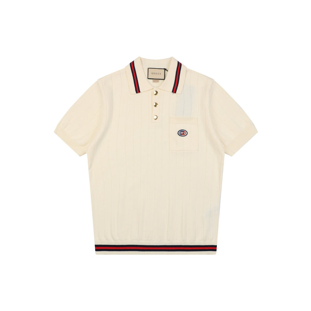 Gucci Pocket Double G Jacquard Short Sleeve Polo – Cream