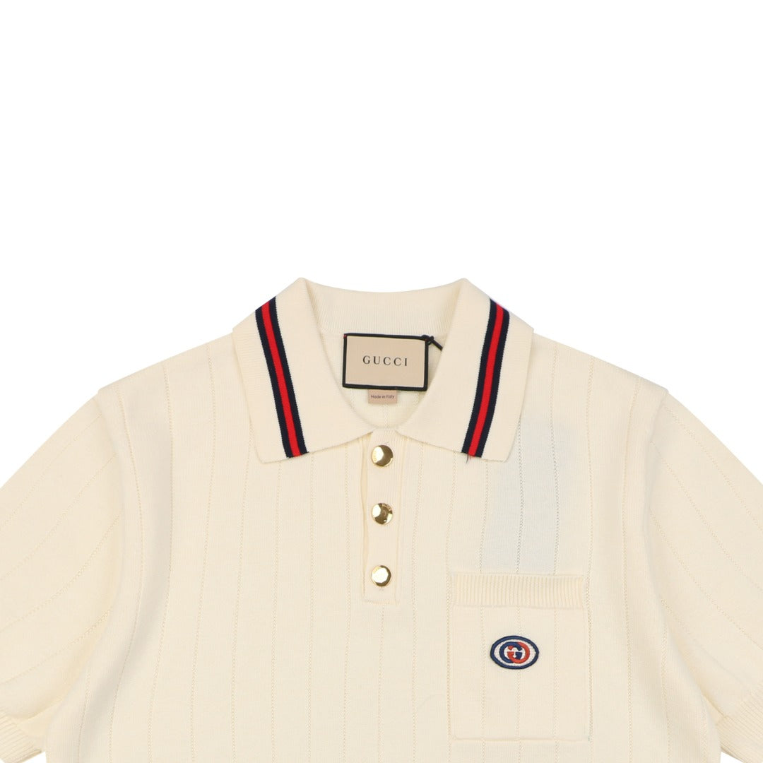 Gucci Pocket Double G Jacquard Short Sleeve Polo – Cream