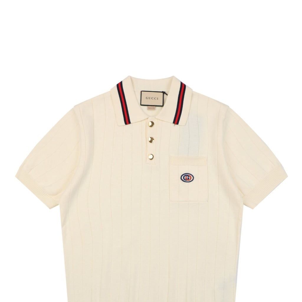 Gucci Pocket Double G Jacquard Short Sleeve Polo – Cream