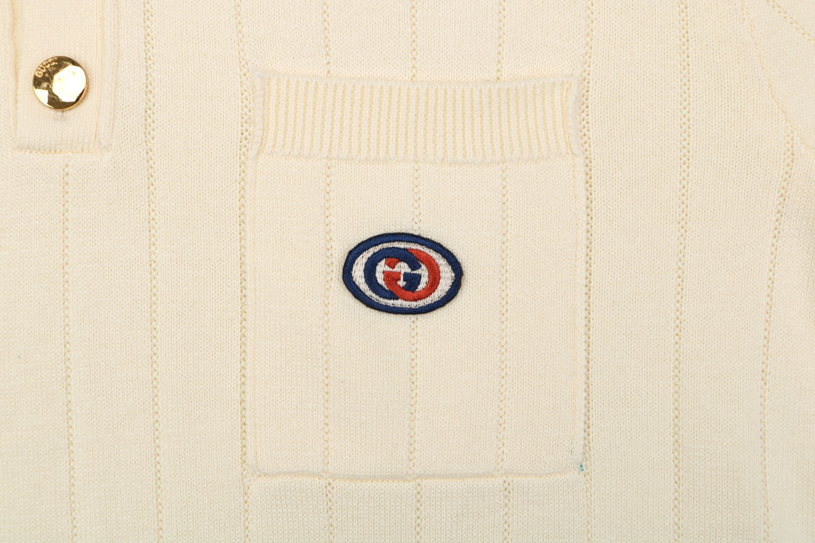 Gucci Pocket Double G Jacquard Short Sleeve Polo – Cream