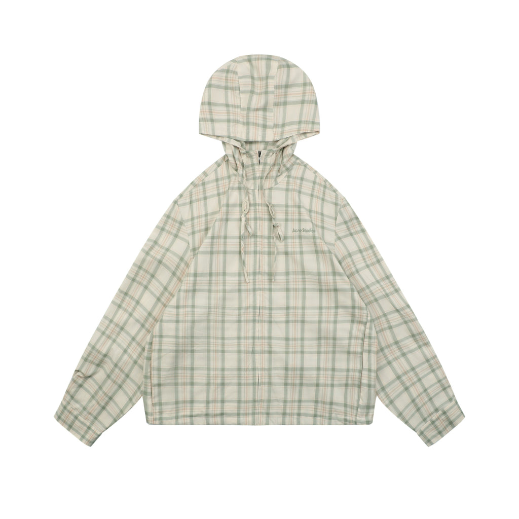 Acne Studios Fine Check Hooded Jacket — Cream