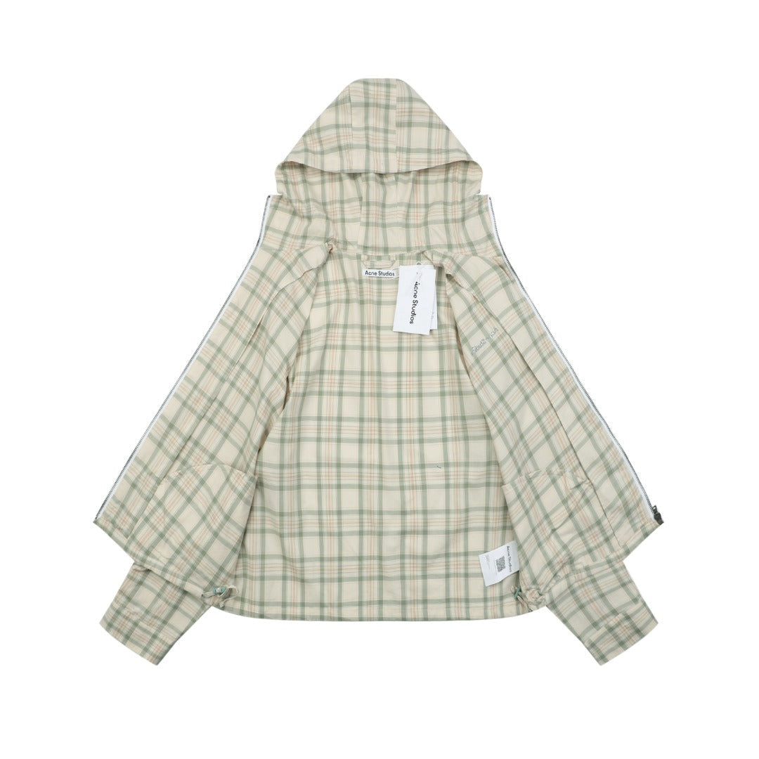 Acne Studios Fine Check Hooded Jacket — Cream