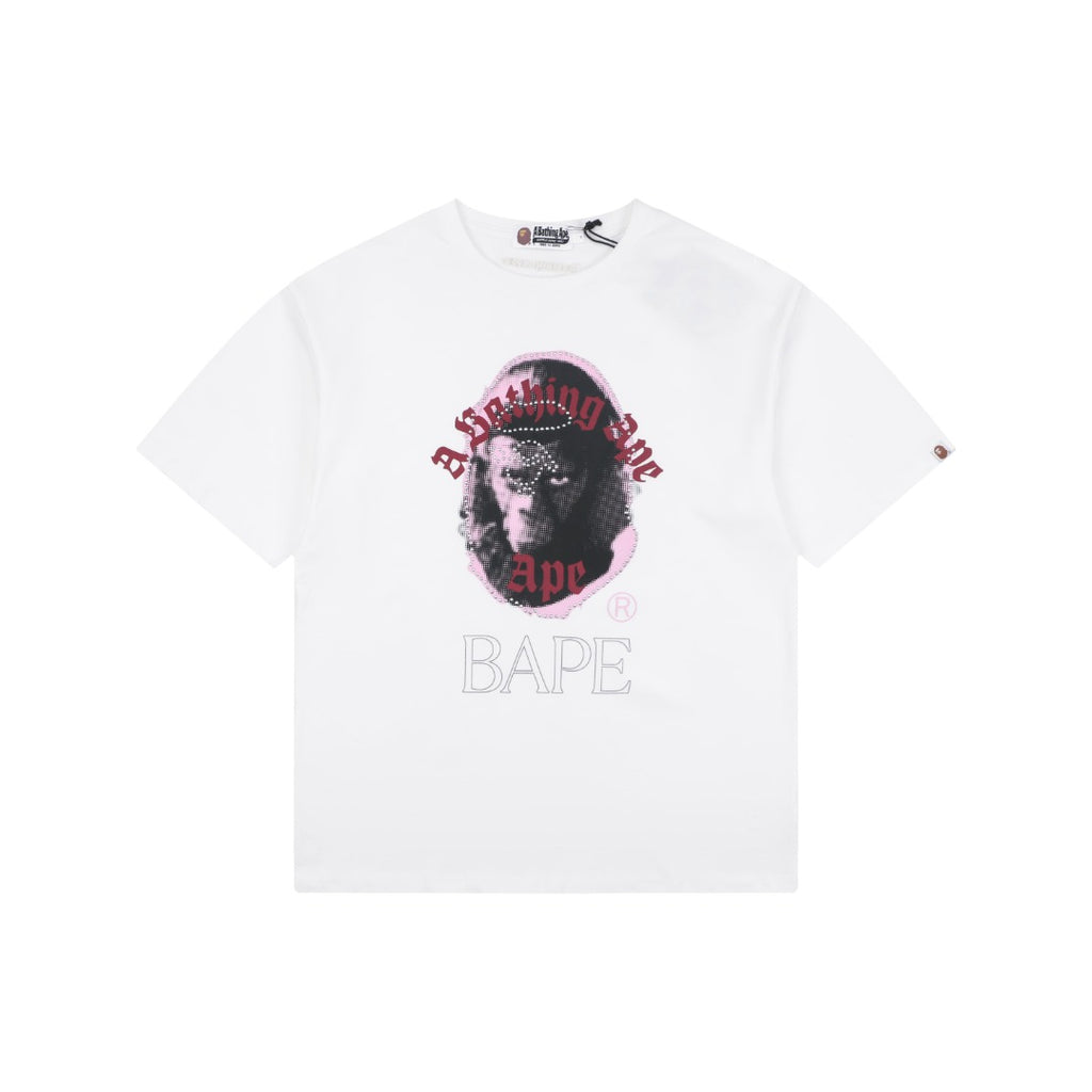 A Bathing Ape BAPE Ape Head Rhinestone Stud Graphic Print Short Sleeve Tee – White