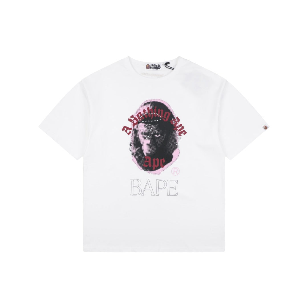 A Bathing Ape BAPE Ape Head Rhinestone Stud Graphic Print Short Sleeve Tee – White