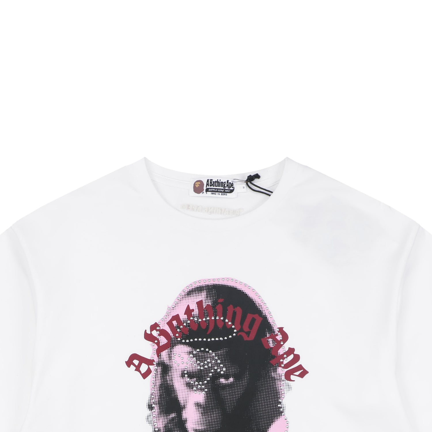A Bathing Ape BAPE Ape Head Rhinestone Stud Graphic Print Short Sleeve Tee – White