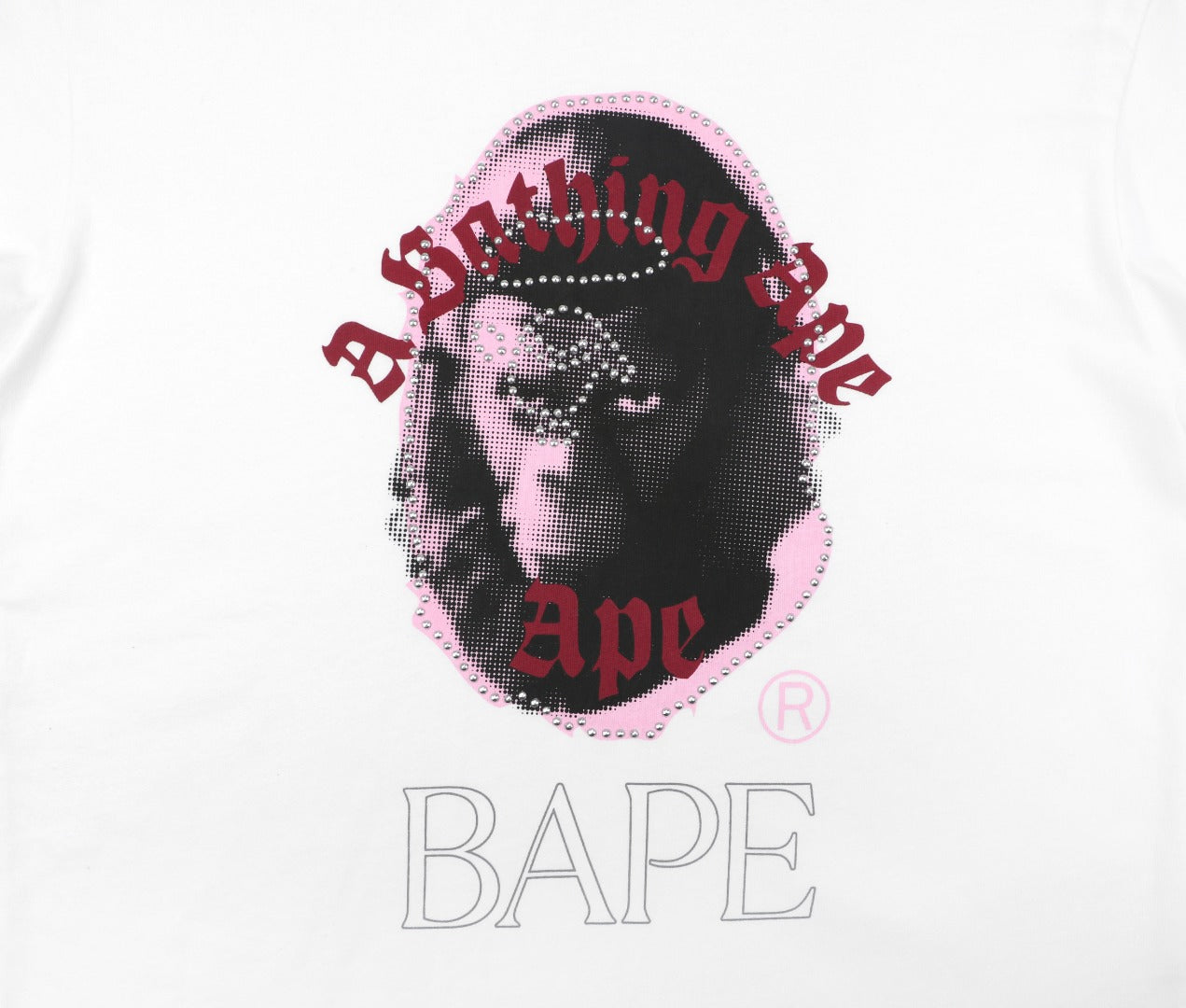 A Bathing Ape BAPE Ape Head Rhinestone Stud Graphic Print Short Sleeve Tee – White