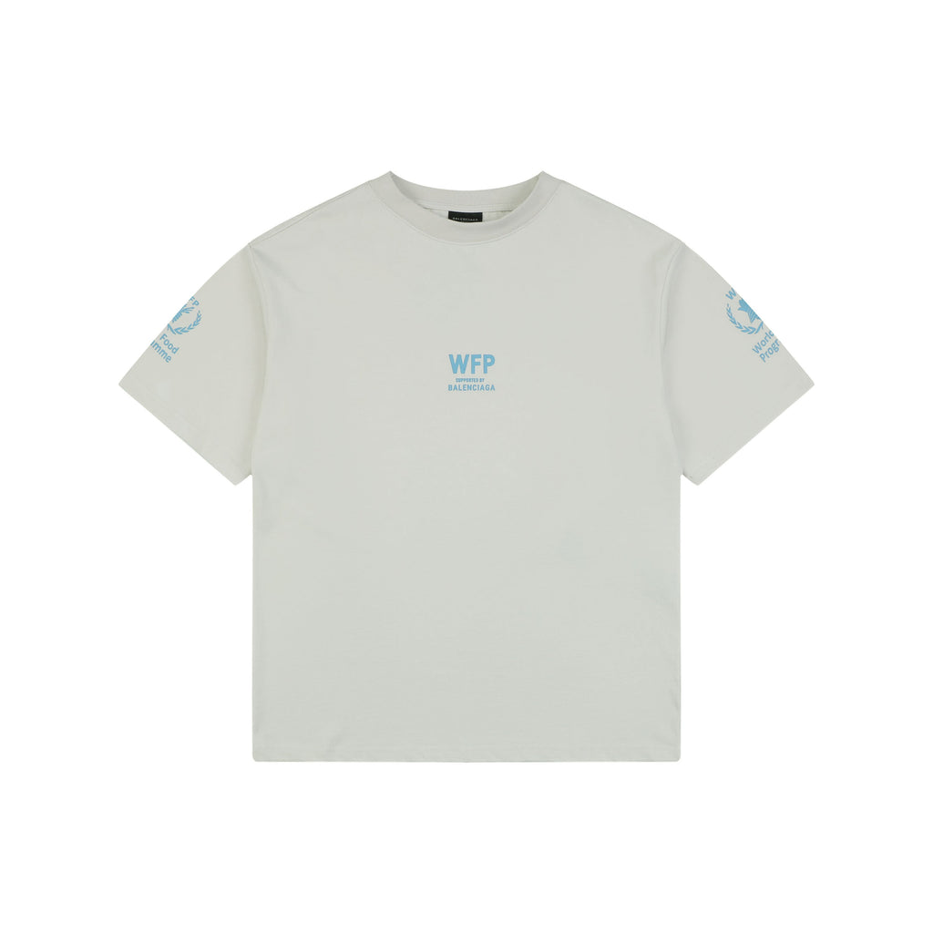 Balenciaga x WFP World Food Programme Blue Print Short Sleeve Tee — Cream
