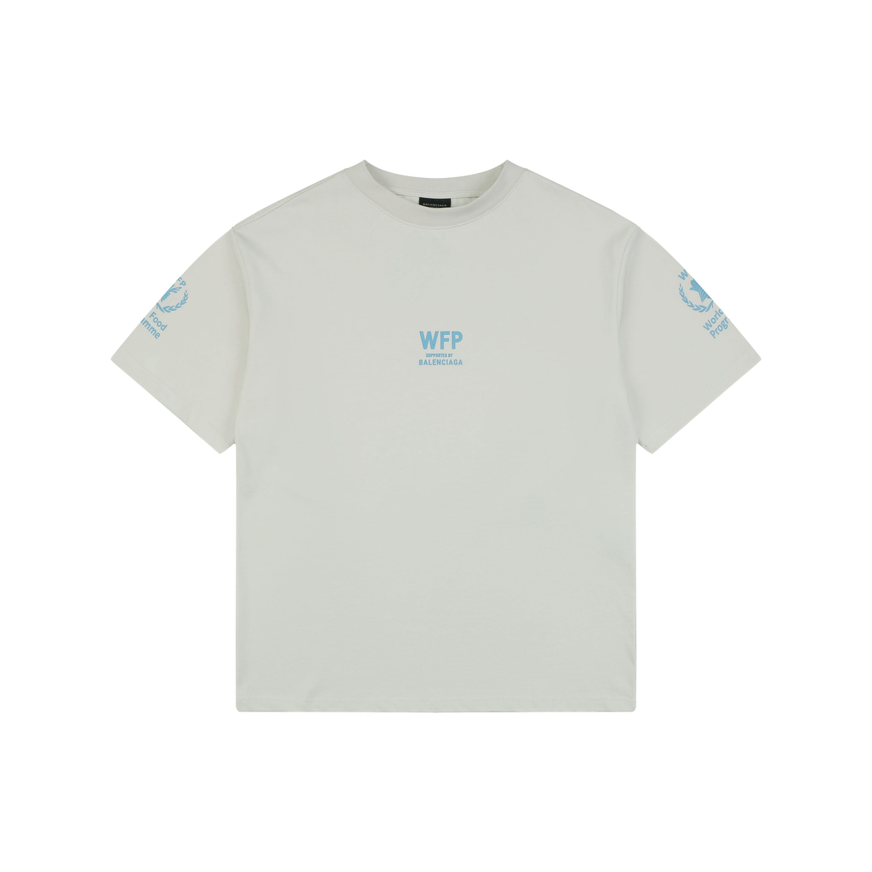 Balenciaga x WFP World Food Programme Blue Print Short Sleeve Tee — Cream