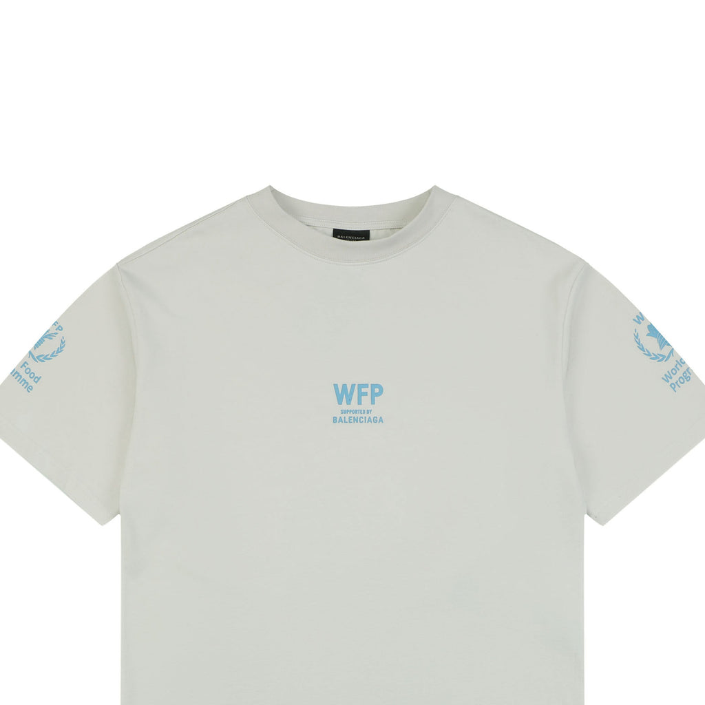 Balenciaga x WFP World Food Programme Blue Print Short Sleeve Tee — Cream