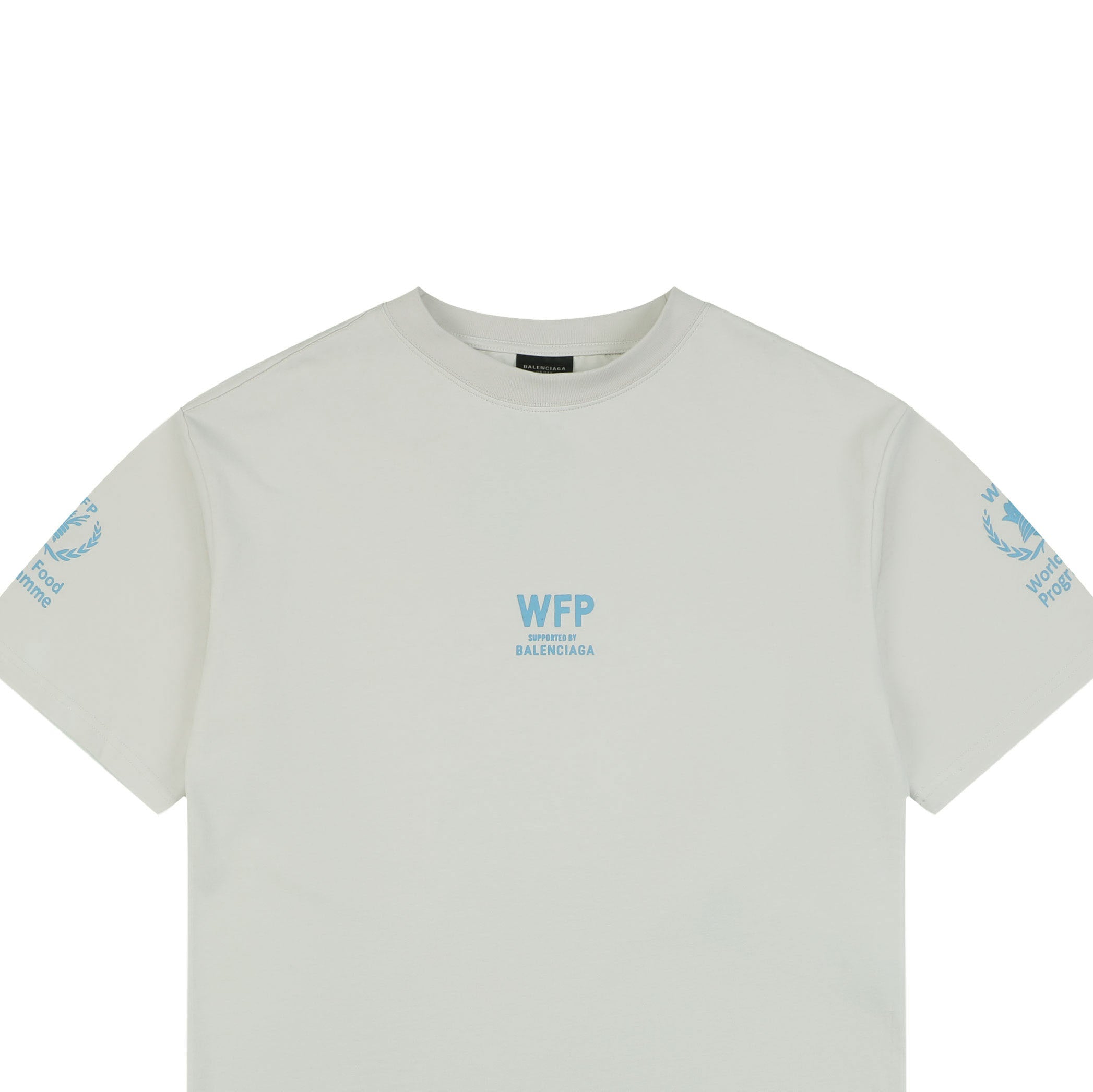 Balenciaga x WFP World Food Programme Blue Print Short Sleeve Tee — Cream