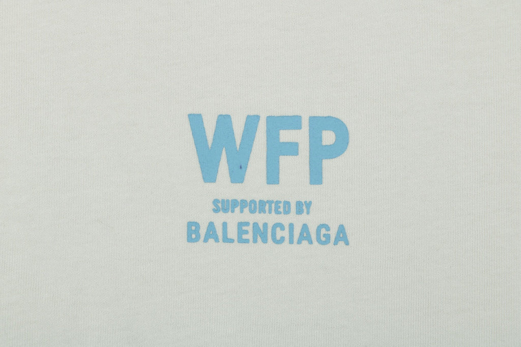 Balenciaga x WFP World Food Programme Blue Print Short Sleeve Tee — Cream