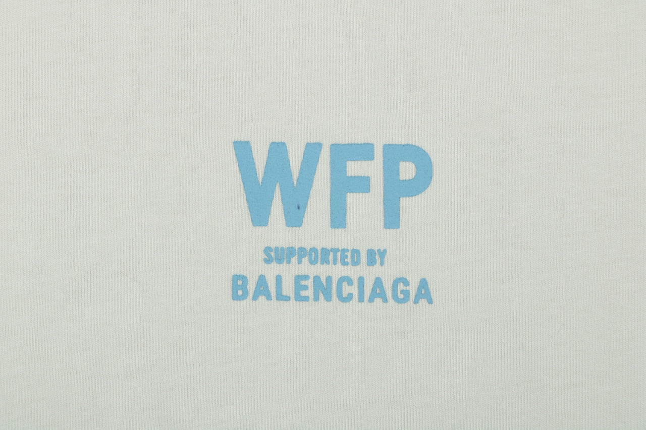 Balenciaga x WFP World Food Programme Blue Print Short Sleeve Tee — Cream