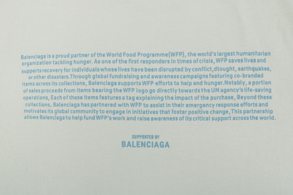 Balenciaga x WFP World Food Programme Blue Print Short Sleeve Tee — Cream