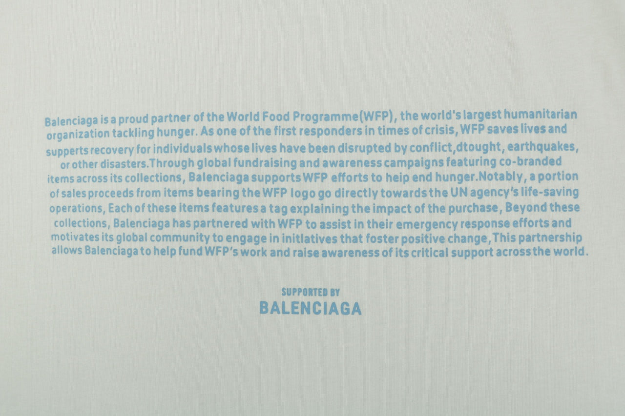 Balenciaga x WFP World Food Programme Blue Print Short Sleeve Tee — Cream