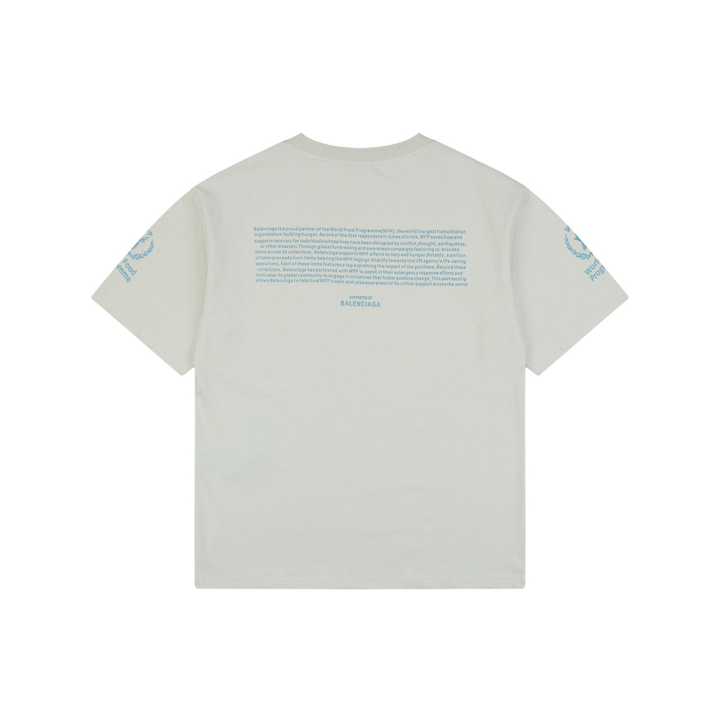 Balenciaga x WFP World Food Programme Blue Print Short Sleeve Tee — Cream